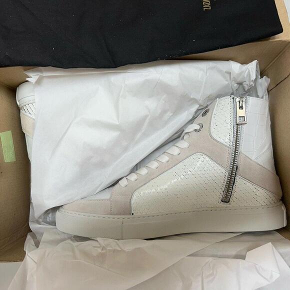 ZADIG & VOLTAIRE Zv1747 High Flash Keith Croc Blanc Leather Sneakers sz 39 $458 - Picture 4 of 15